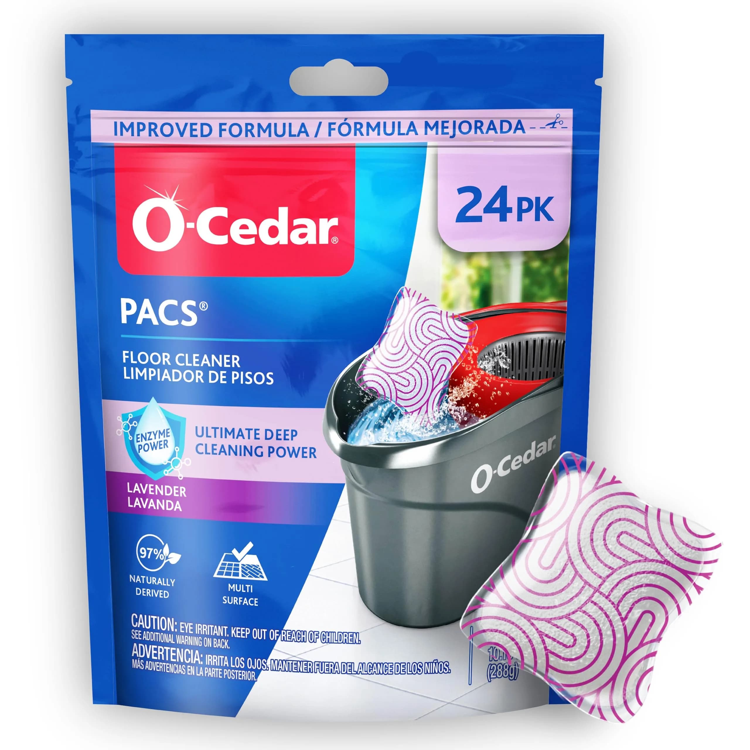O-Cedar PACS Hard Floor Cleaner Lavender Scent 24 Count (1-Pack) | Naturally-Derived Ingredients - main product image