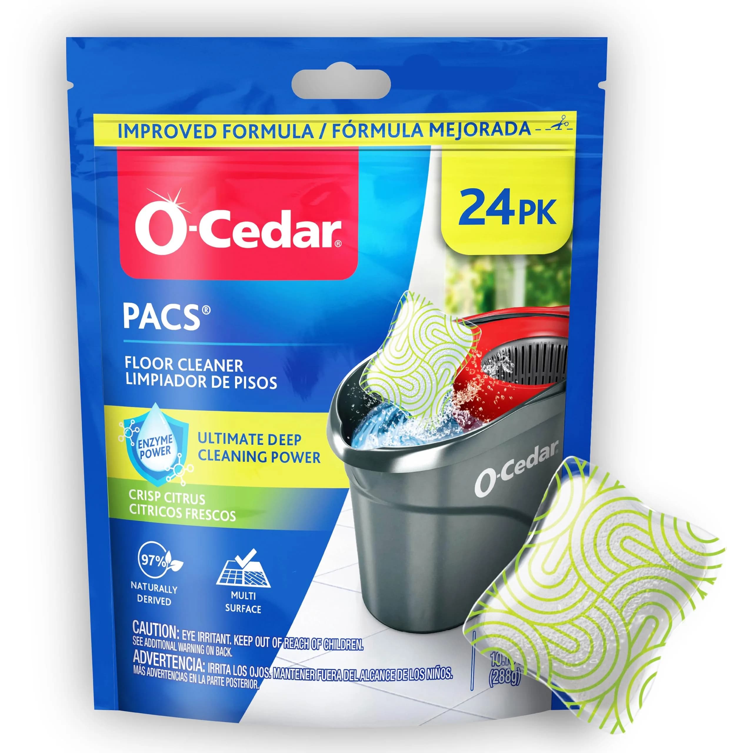 O-Cedar PACS Hard Floor Cleaner Crisp Citrus 24 Count (1-Pack) | Naturally-Derived Ingredients for All Hard Floors - main product image