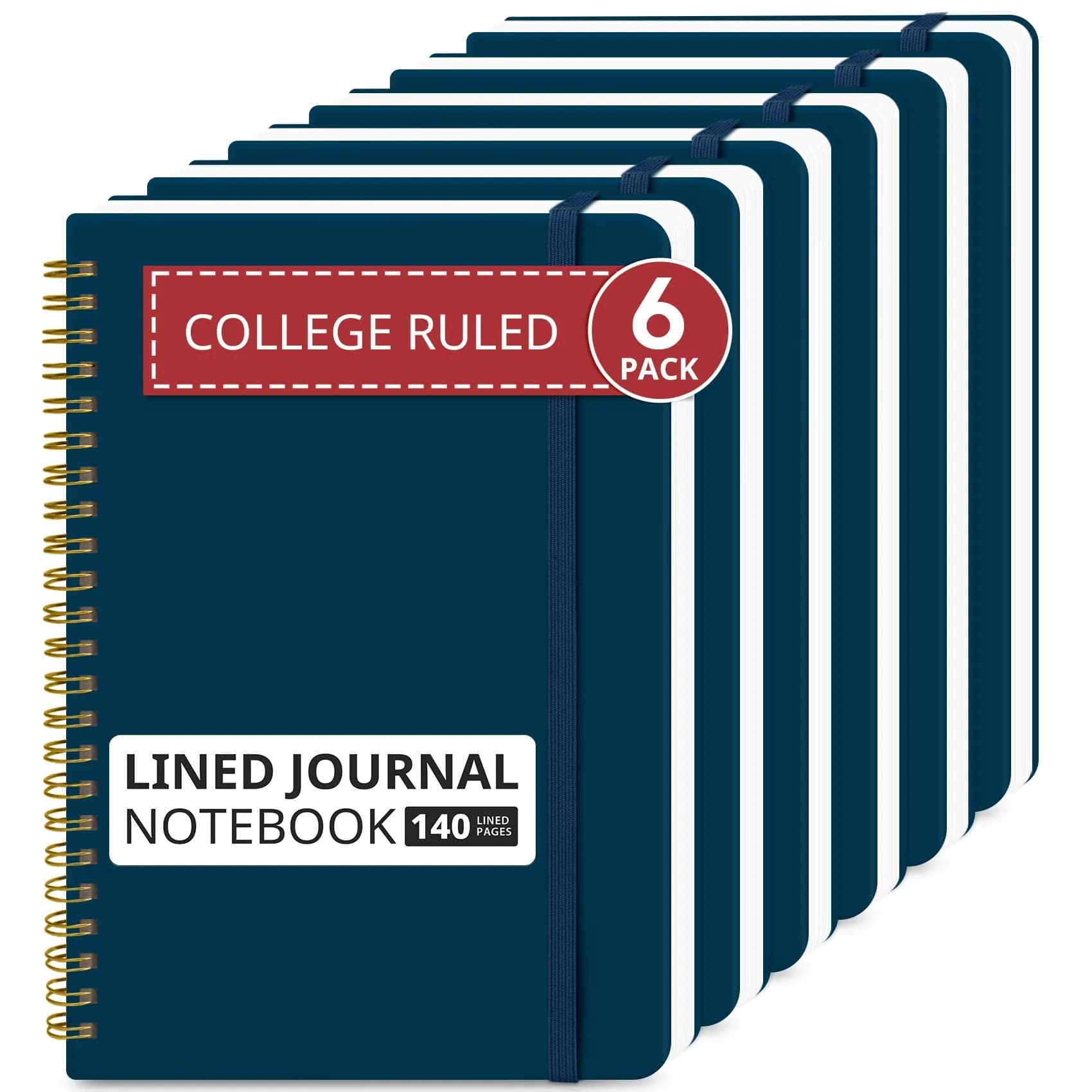 Taja 6 Pack Lined Notebooks A5 (5.7" x 7.9") | Hardcover Spiral Journals for Office Work, 140 Pages — E-Navy