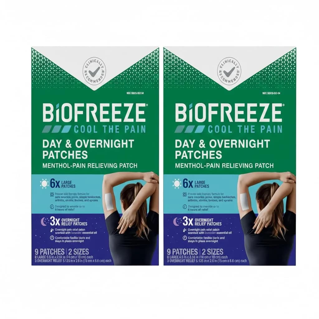 Biofreeze Day & Overnight Pain Relief Patches 18 Count (Pack of 2) | Menthol Arthritis & Muscle Pain Relief