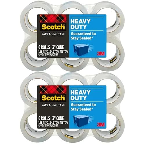 Scotch Heavy Duty Shipping Packaging Tape 3850 Clear 1.88 in x 54.6 yd (48 mm x 50 m) 12 Rolls | Industrial Strength Adhesive thumbnail 1