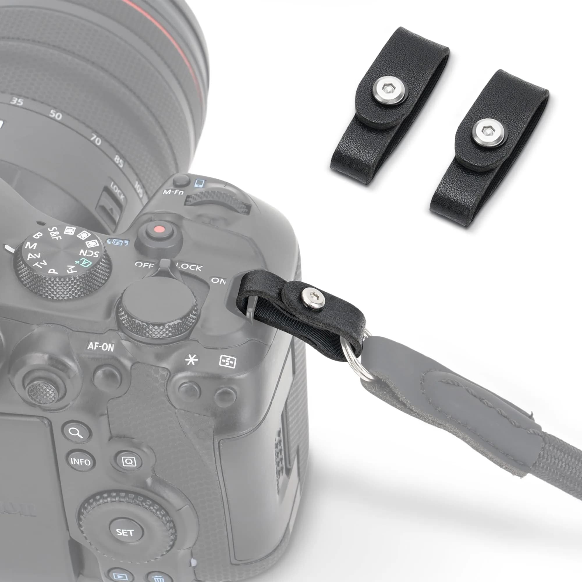 JJC Camera Strap Eyelet Lug Split O Ring Adapter & Leather Cover for Camera | Fits Most Straps ≤ 12mm Wide — for Camera w Square Hole