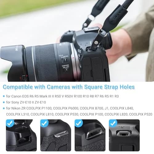 JJC R50 V R6 R5 II Camera Hand Wrist Shoulder Neck Strap Adapter Loop Connector | Durable Microfiber Leather & PVC (for Camera w Square Hole) thumbnail 2