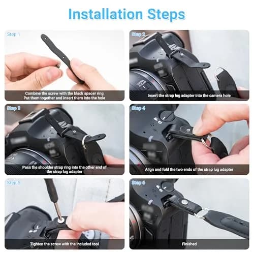 JJC R50 V R6 R5 II Camera Hand Wrist Shoulder Neck Strap Adapter Loop Connector | Durable Microfiber Leather & PVC (for Camera w Square Hole) thumbnail 3