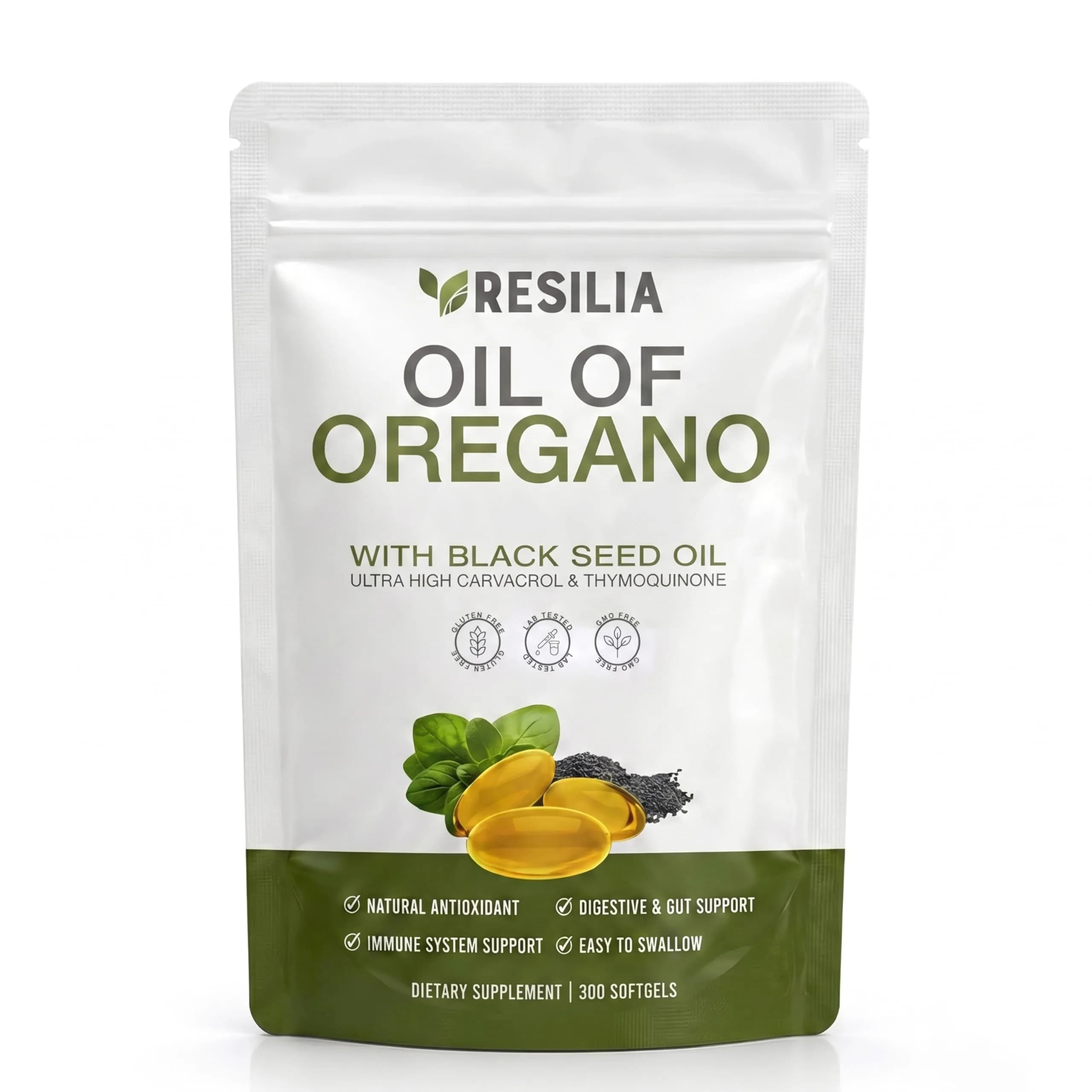 Resilia Oil of Oregano Black Seed Oil Softgels 6000mg | Immune & Digestive Support (300 Count)