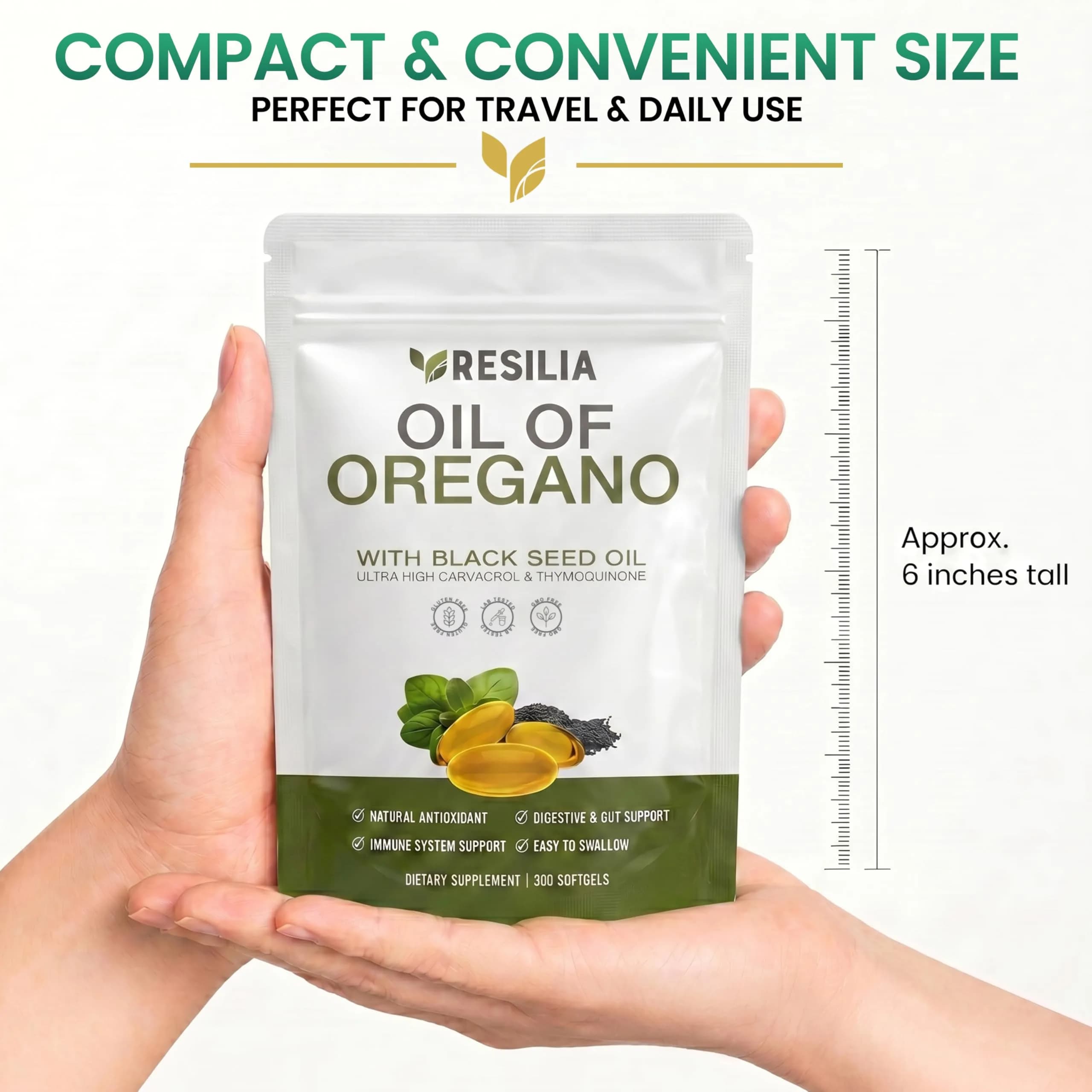 Resilia Oil of Oregano Black Seed Oil Softgels 6000mg | Immune & Digestive Support (300 Count) thumbnail 2