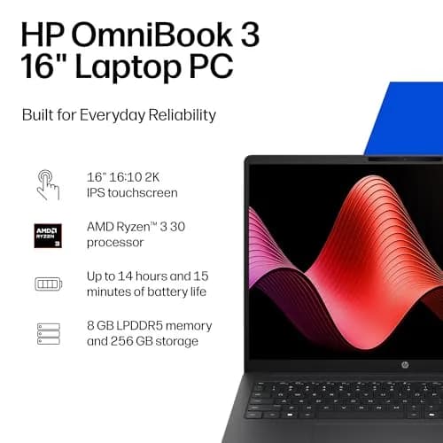 HP OmniBook 3 16-inch Laptop 2K Touchscreen | AMD Ryzen 3, 8GB RAM, 256GB SSD thumbnail 2
