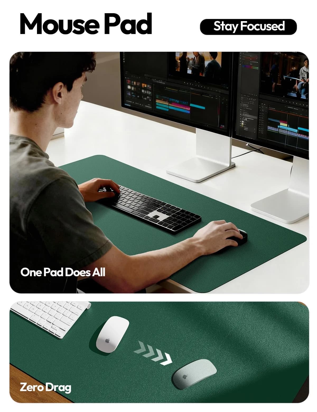 YSAGi Seafoam Green Desk Pad Protector, Large Mouse Pad, 31.5" x 15.8" | Protects Desk, Doubles as Mouse Surface thumbnail 3