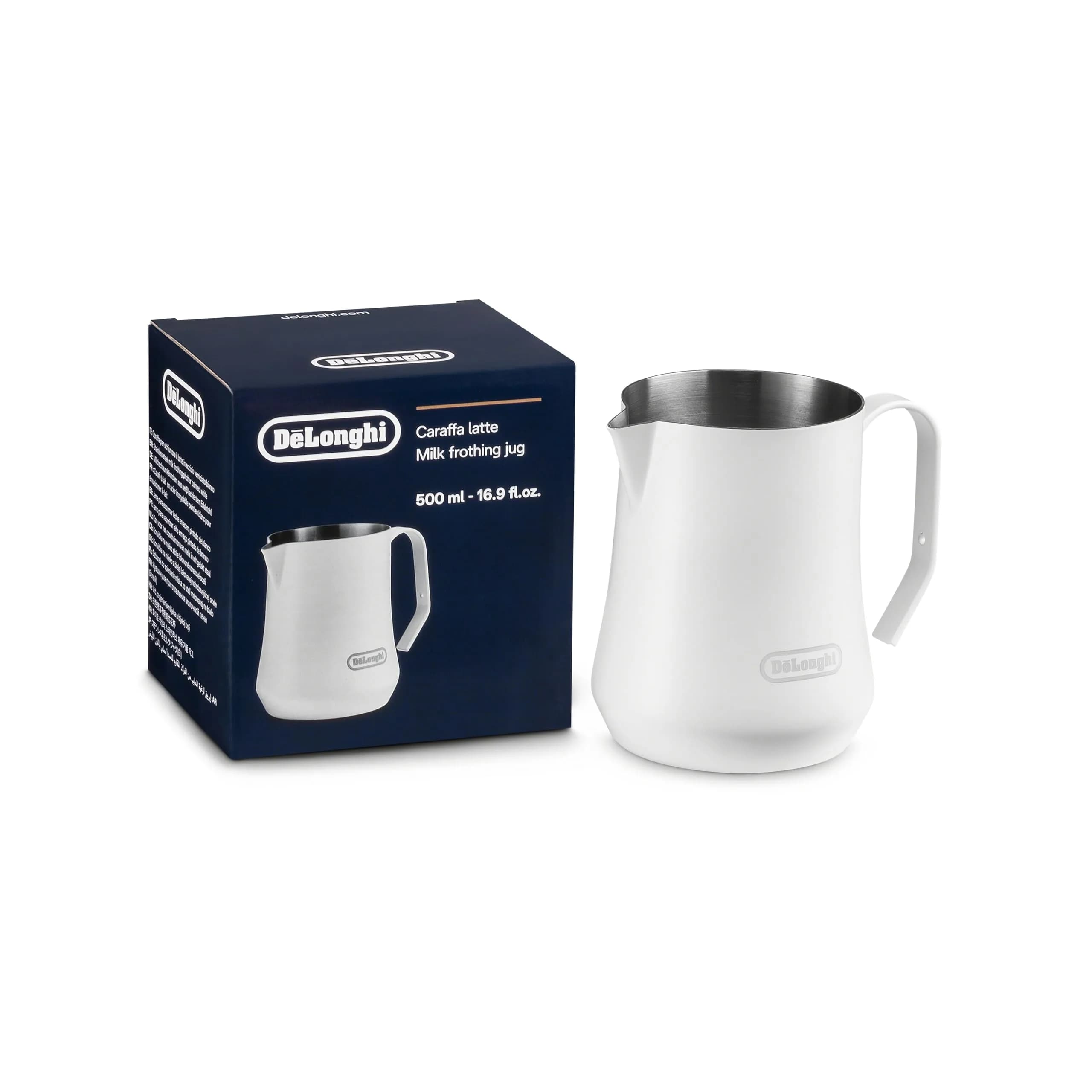 De'Longhi Matte Black Stainless Steel Milk Frothing Pitcher 500ml (17 oz) | Perfect Pour Control for Latte Art — Matte White Stainless
