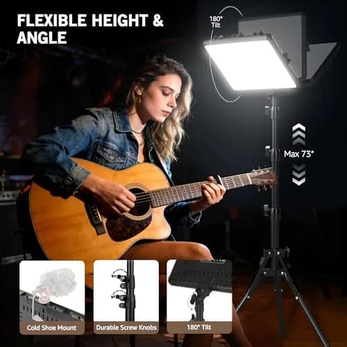 NiceVeedi 25W LED Video Light Kit with Tripod Stand & Carry Bag | 2900-7000K Dimmable Studio Light for Photography & Video Recording thumbnail 5