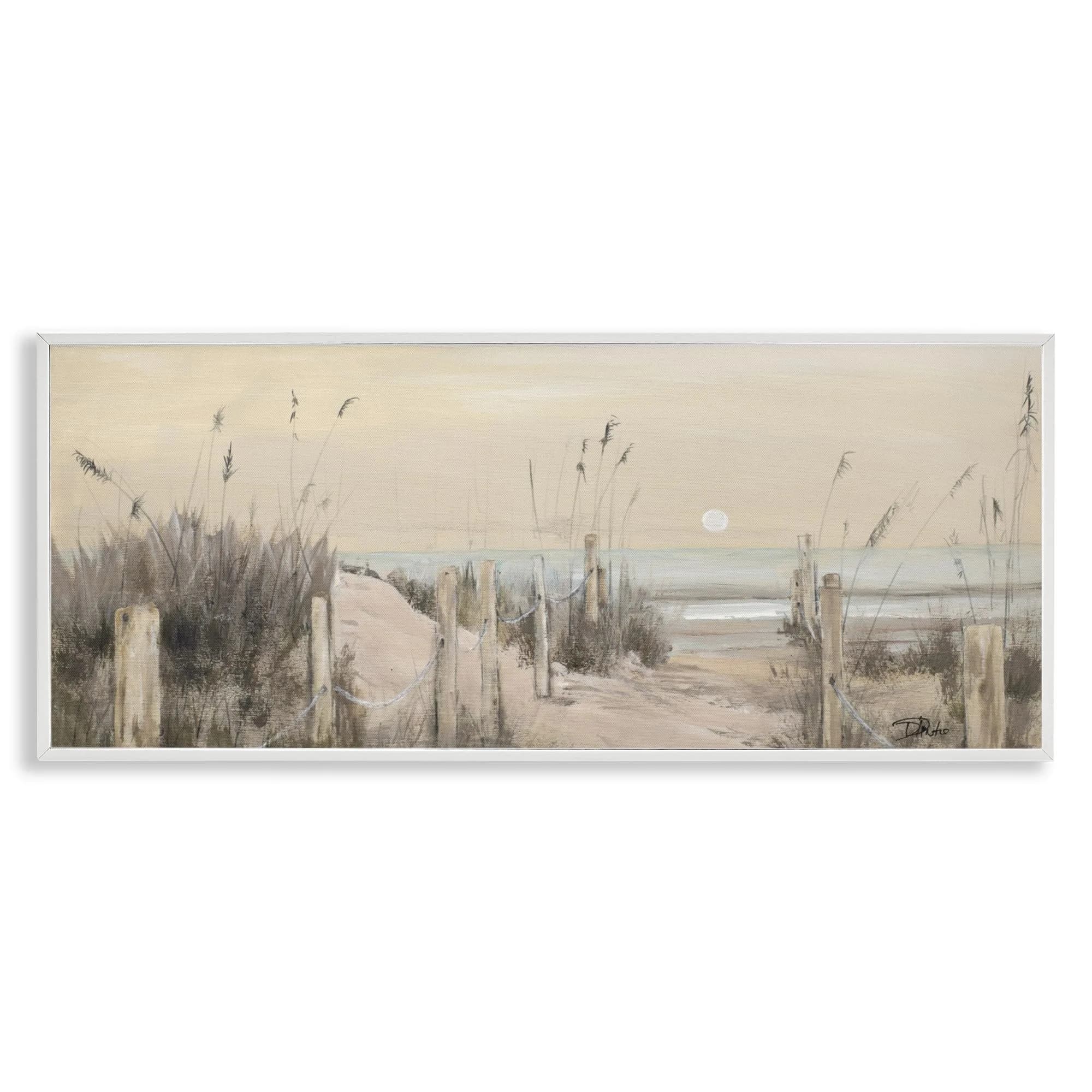 Stupell Industries White Moon Over Ocean Framed Giclee Art 24"L x 10"W | Coastal Landscape — White Moon Over Ocean / 24"L x 10"W