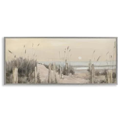 Stupell Industries White Moon Over Ocean Framed Giclee Art 24"L x 10"W | Coastal Landscape thumbnail 1