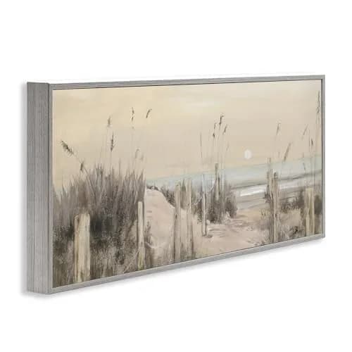Stupell Industries White Moon Over Ocean Framed Giclee Art 24"L x 10"W | Coastal Landscape thumbnail 2