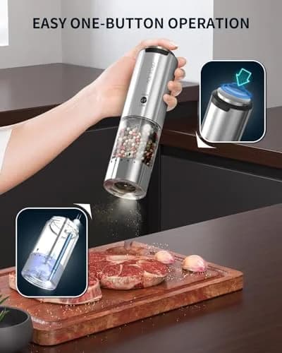 CIRCLE JOY Electric Pepper Grinder Stainless Steel Rechargeable with Variable Speed & LED Light | 95ml Container thumbnail 6