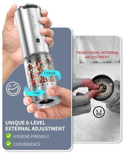 CIRCLE JOY Electric Pepper Grinder Stainless Steel Rechargeable with Variable Speed & LED Light | 95ml Container thumbnail 2