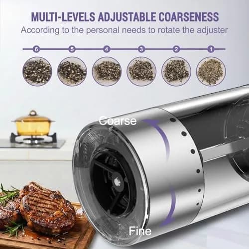 GATTLELIC Electric Salt and Pepper Grinder Set, 95ml Capacity, USB Rechargeable, LED Light, Adjustable Coarseness thumbnail 4