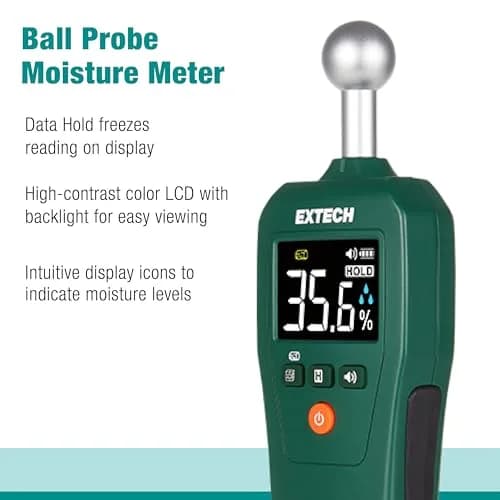 Extech MO57A Pinless Moisture Meter with Spherical Sensor, 100mm (4in) Depth | Non-Destructive Wood, Drywall, Concrete Moisture Reader thumbnail 5