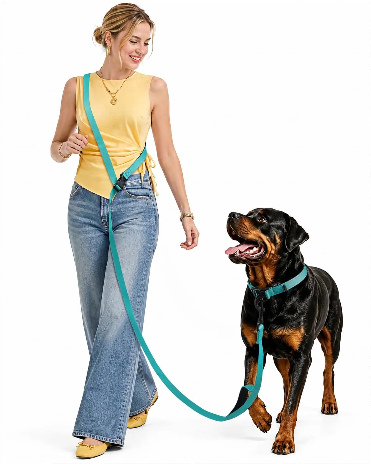 Heelay Hands Free Dog Leash 1.8-2.5m (5.9-8.2ft) Light Pink | Adjustable Crossbody Rope for Medium Large Dogs — 5.9-8.2 FT Teal