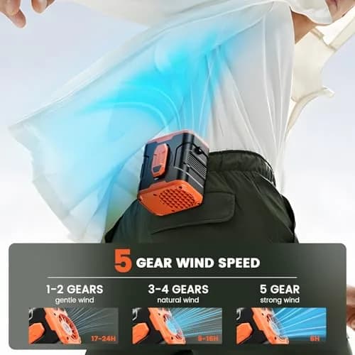 coldSky Upgraded Waist Fan 5 Speeds Clip On Fan, 24 Hrs Cooling for Outdoor thumbnail 4