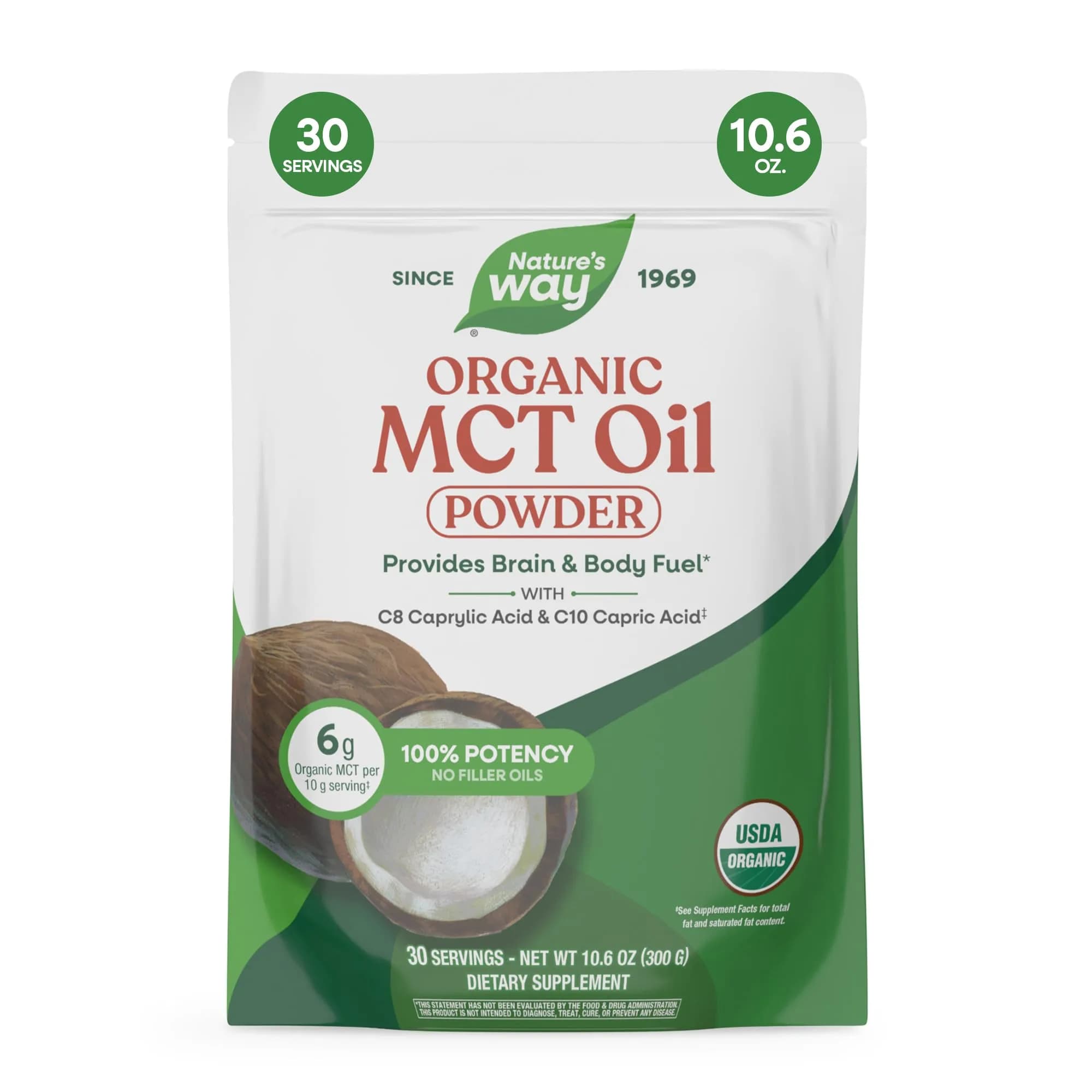 Nature's Way Organic MCT Oil Brain and Body Fuel 473ml (16 Fl Oz) | Keto & Paleo Certified — White