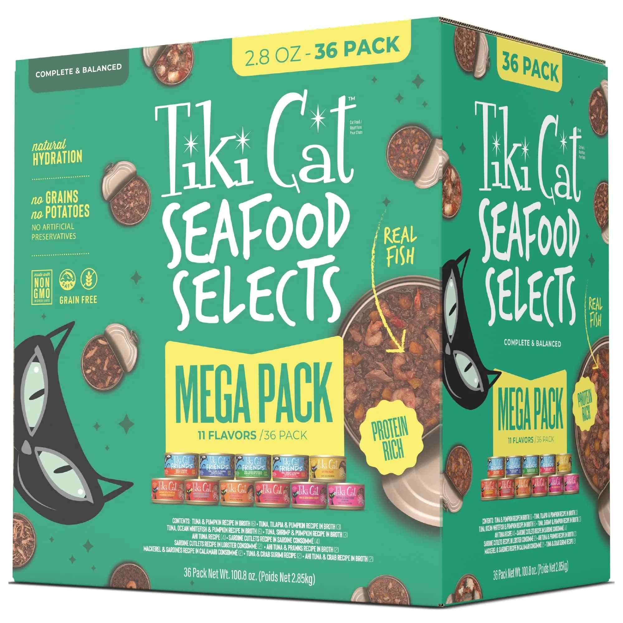 Tiki Cat Wet Cat Food Mega Pack, Seafood Selects Variety Pack, 2.8 oz (36) | Protein-Rich, Grain-Free, Hydrating for Cats