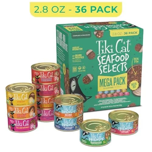 Tiki Cat Wet Cat Food Mega Pack, Seafood Selects Variety Pack, 2.8 oz (36) | Protein-Rich, Grain-Free, Hydrating for Cats thumbnail 2