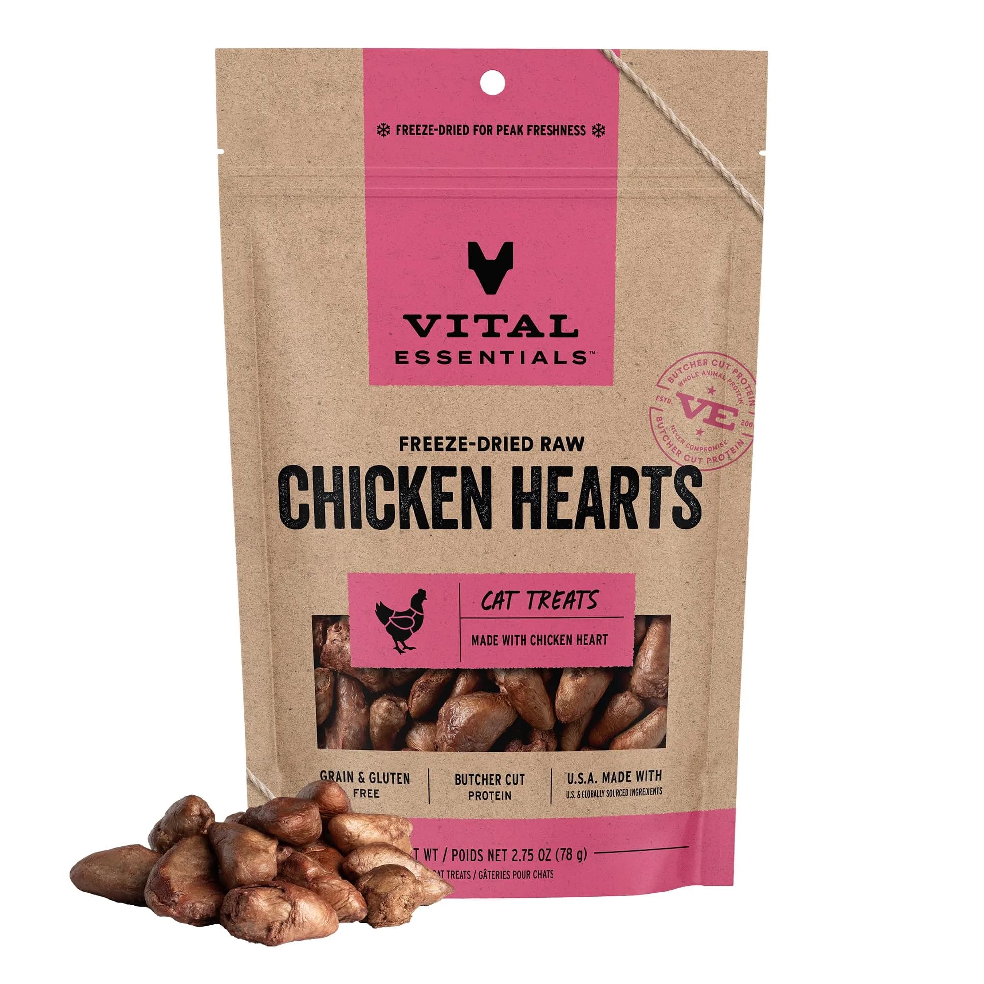 Vital Essentials Freeze Dried Raw Chicken Hearts Cat Treats 0.8 oz (22.7 g) | High Protein Single Ingredient Snack — 2.75 Oz