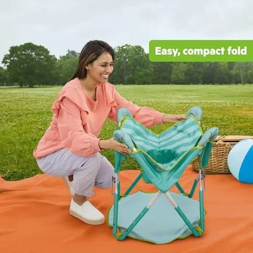 Bright Starts Pop 'N Jump Portable Baby Activity Center Sky Stripes Blue | Indoor Outdoor Play, Adjustable Height, UV Canopy thumbnail 5