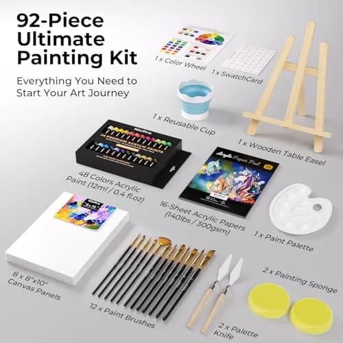 Nicpro 92PCS Acrylic Paint Canvas Set for Adults | 48 Paints, 8"x10" Canvas Panels, Artist Supplies Kit thumbnail 3