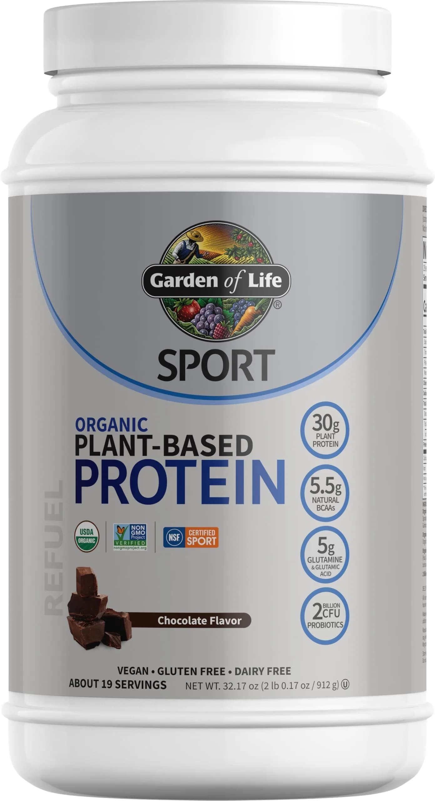 Garden of Life Organic Vegan Protein Powder Chocolate 1.85 lb (839 g) | NSF Certified for Sport — Chocolate