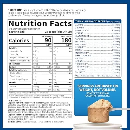 Garden of Life Organic Vegan Protein Powder Chocolate 1.85 lb (839 g) | NSF Certified for Sport thumbnail 6