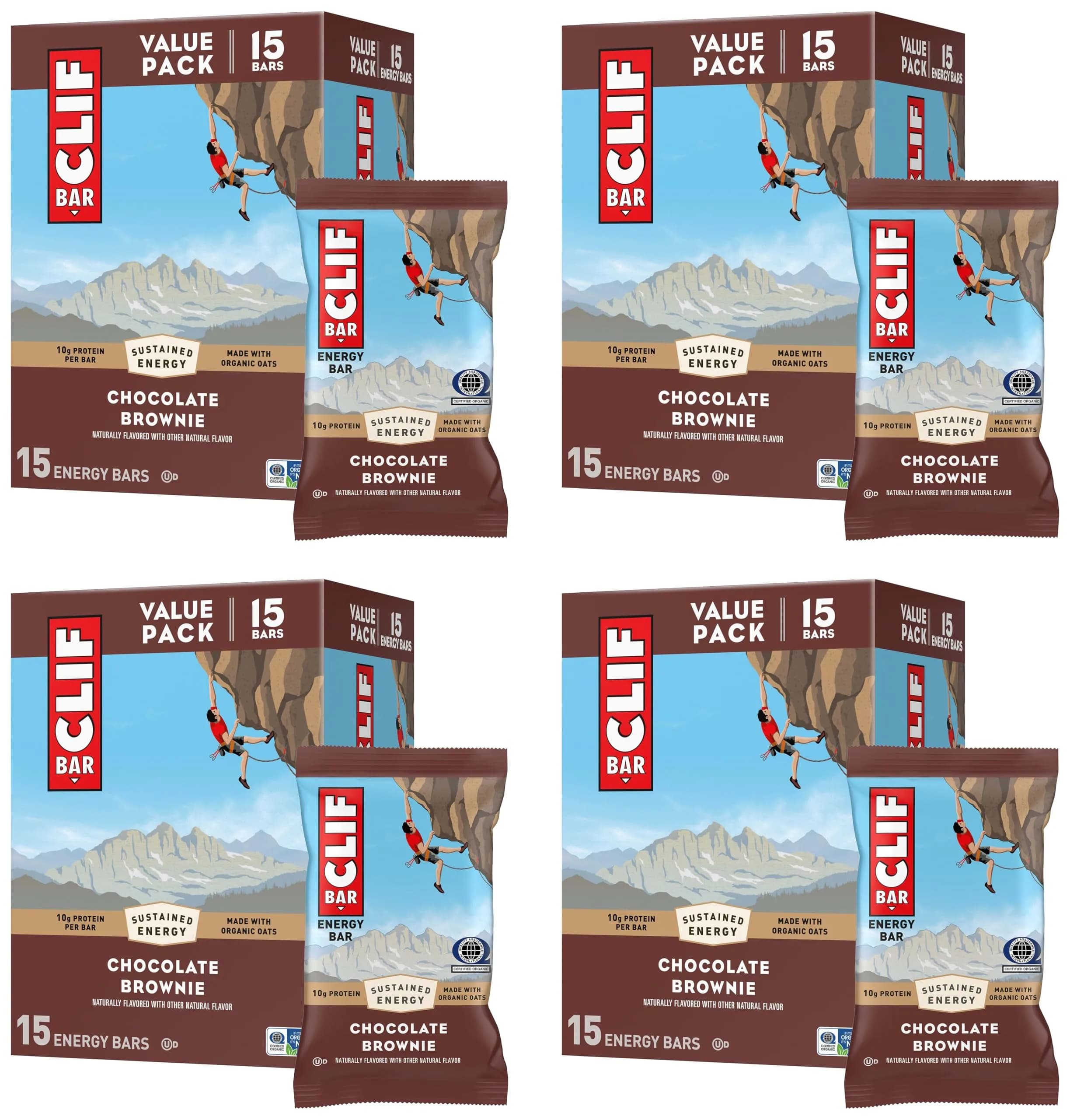 CLIF BAR Energy Protein Bars Chocolate Brownie 144oz (60 bars) | Made with Organic Oats