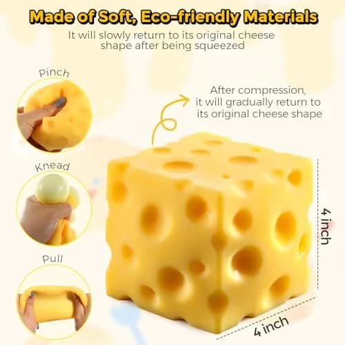 KUBEIJIA Big Cheese Squishy 10cm (4 Inch) | Non-Toxic TPR Stress Relief Toy thumbnail 2