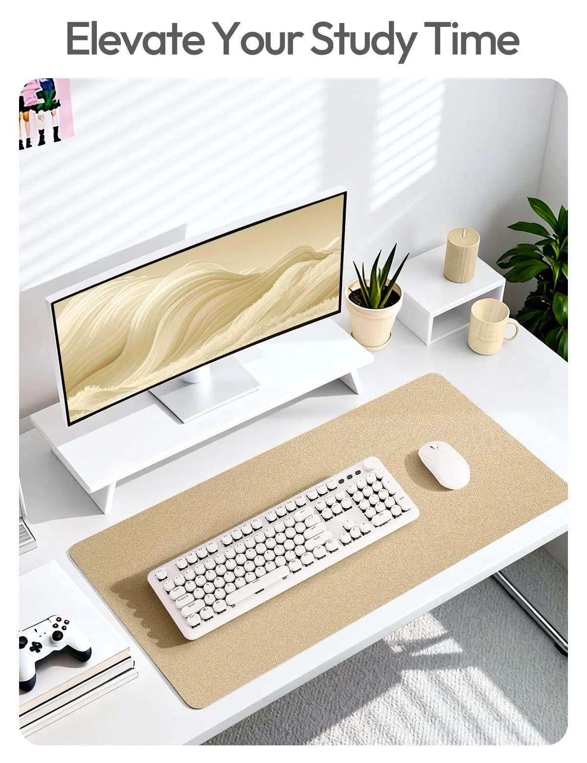 YSAGi Leather Desk Pad Protector Large Mouse Pad with Non-Slip PU Leather, 35.4" x 17" Gold | Protects Your Desk Surface