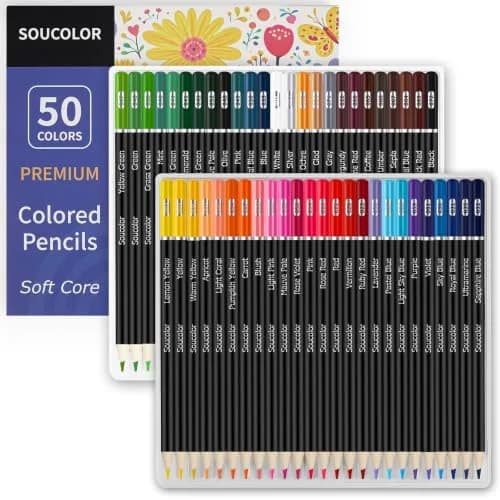 Soucolor 50 Colored Pencils Set | Smooth Oil-Based Lead for Adult Coloring Books & Sketching thumbnail 1