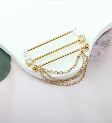 Suotarn Gold Industrial Piercing Jewelry 14G | Surgical Steel Cubic Zircon Bar for Men Women thumbnail 4