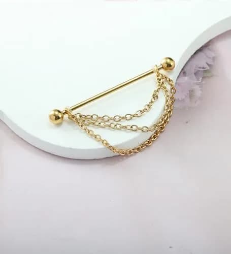 Suotarn Gold Industrial Piercing Jewelry 14G | Surgical Steel Cubic Zircon Bar for Men Women thumbnail 6