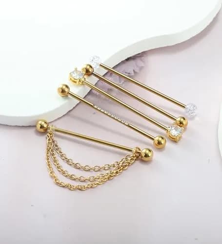Suotarn Gold Industrial Piercing Jewelry 14G | Surgical Steel Cubic Zircon Bar for Men Women thumbnail 2