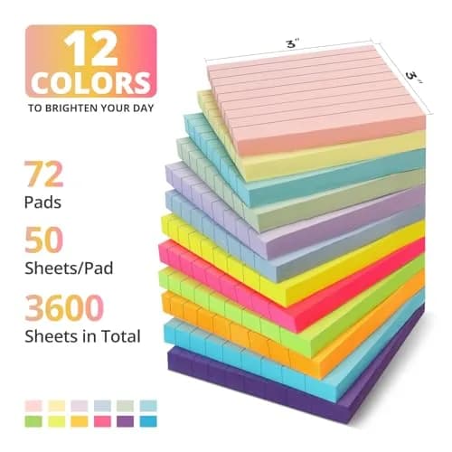 Taja Lined Sticky Notes 72 Pads, 7.6 cm x 7.6 cm (3x3 Inches) | Bulk Pack for Office & Study thumbnail 2