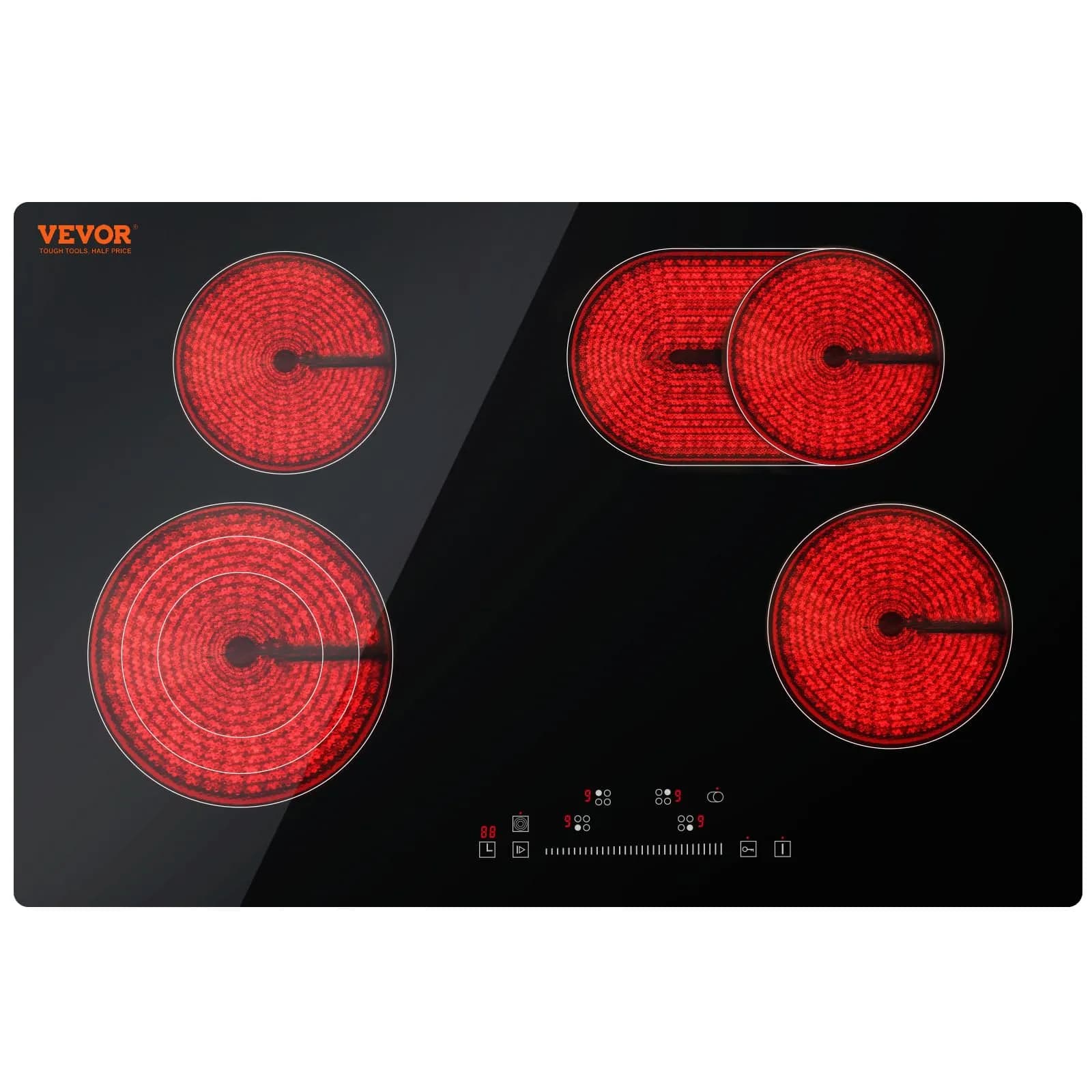 VEVOR 36-inch 5 Burner Electric Cooktop 8600W 220-240V | Built-in Ceramic Glass Radiant Stove Top with Touch Control — 30 IN-4 Burner+Touch Control