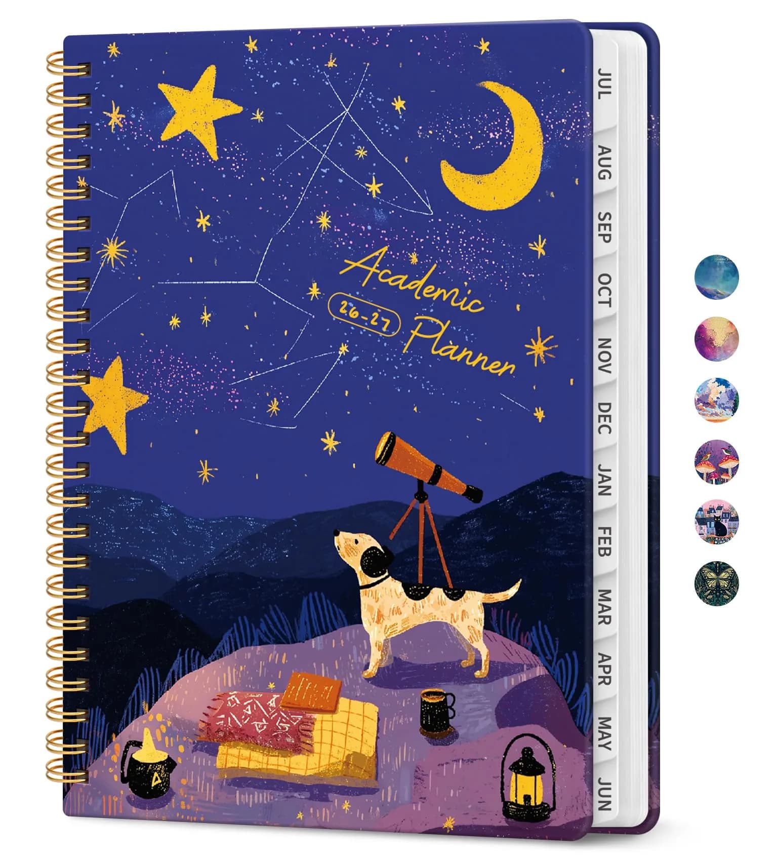 Taja Academic Planner 2026-2027, Jul 2026-Jun 2027 Monthly & Weekly Planner 16 cm (6.3") x 21.5 cm (8.5") | A5 Size, Hardcover, Spiral Bound — V-Stargazing Pup / 6.3"x8.5"