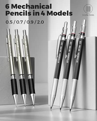 STAGEEK Mechanical Pencil Set with Leather Bag, 0.5/0.7/0.9/2.0mm, 30-Piece | Smooth Ink Flow thumbnail 2
