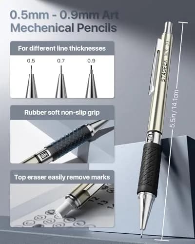 STAGEEK Mechanical Pencil Set with Leather Bag, 0.5/0.7/0.9/2.0mm, 30-Piece | Smooth Ink Flow thumbnail 3