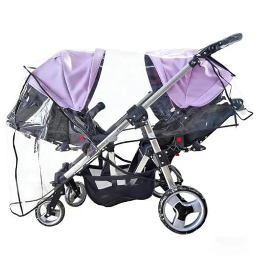 HSJH Double Stroller Rain Cover | Waterproof Weather Shield for Tandem Twin Strollers with Large See-Through Window thumbnail 1