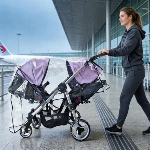 HSJH Double Stroller Rain Cover | Waterproof Weather Shield for Tandem Twin Strollers with Large See-Through Window thumbnail 6