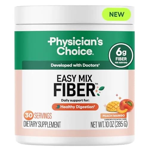 Physician's CHOICE Easy Mix Fiber Powder Peach Mango 10oz (283g) | Doctor-Developed Prebiotic Fiber for Gut Health thumbnail 1