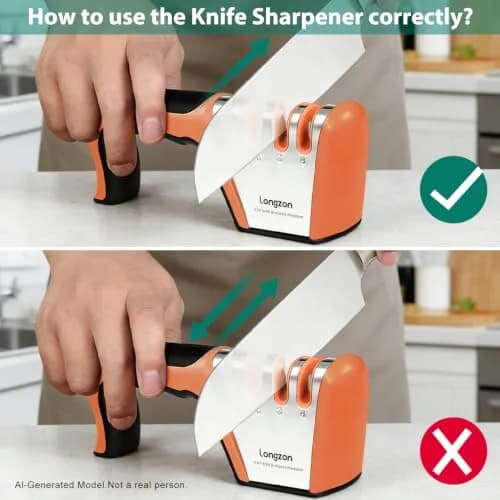 Longzon 4-Stage Knife Sharpener with Cut-Resistant Glove, Black+Orange | Restores Dull Blades in Seconds thumbnail 4