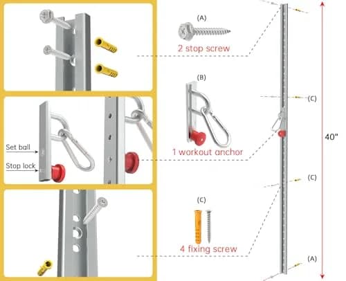 KOMOHOM Adjustable Resistance Band Wall Anchor System with Automatic Locking Function 80" (203 cm) | Heavy Duty Steel Mount for Home Gyms thumbnail 6