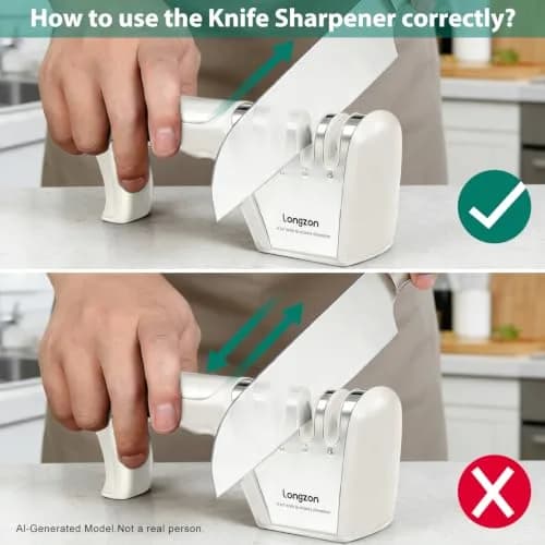 Longzon 4-Stage Knife Sharpener with Cut-Resistant Glove, Off-White | Restores Dull Blades in Seconds thumbnail 4