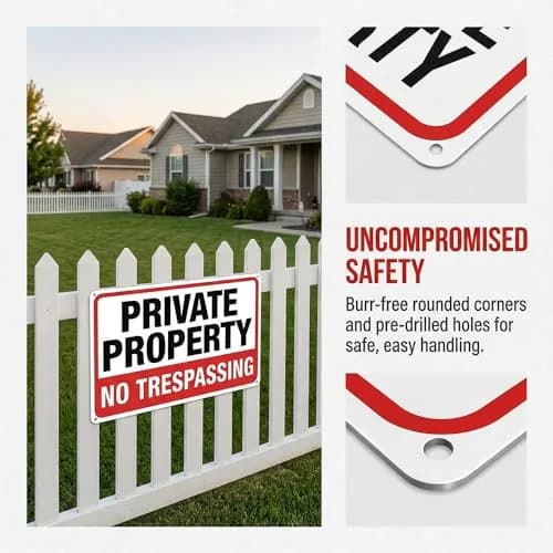 DXYIZUS SIGNS No Trespassing Sign Private Property Metal Sign 10 x 7 In (4-Pack, Aluminum) | Rust-Free & UV Protected thumbnail 3
